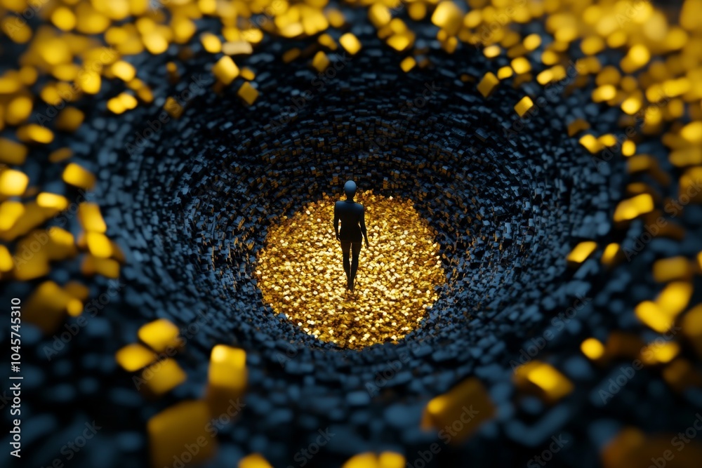 Poster futuristic depiction of a person exploring a digital landscape, symbolizing the new possibilities th