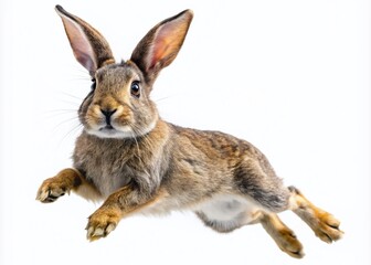 Fototapeta premium Happy Jumping Rabbit Isolated on White Background - High Quality Stock Photo for Nature and Wildlife Enthusiasts