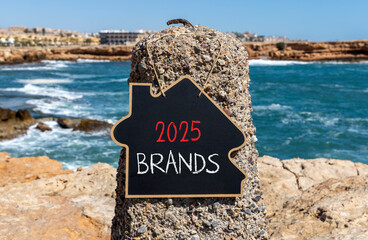 Planning 2025 brands new year symbol. Concept words 2025 Brands on beautiful yellow chalk...