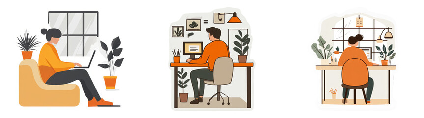 Fototapeta premium Flat illustration of people working from home perfect for remote work ads office decor or digital content