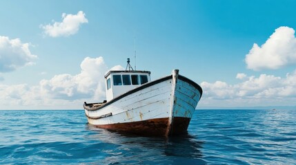 Obraz premium Abandoned Fishing Boat in Calm Waters