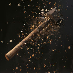 Wooden Hammer Breaking Apart in Mid-Air
