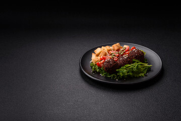 Hearty delicious fried falafel made from chickpeas, cumin, hummus with salt and spices