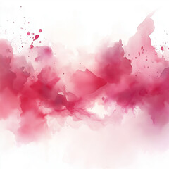 Obraz premium Elegant Pink and Crimson Watercolor Ink Cloud Art - Abstract Fluid Swirl Design with Soft Hues and Textured Droplets on White Background 