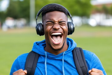 Hyper-realistic close-up of a person laughing joyfully, capturing the pure emotion and energy of living each day fully