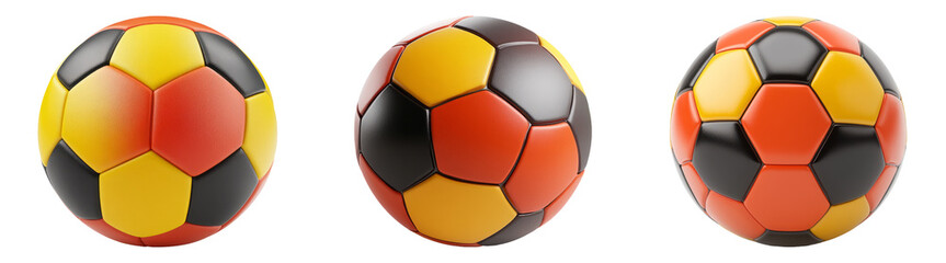 Fototapeta premium 3D colorful soccer balls in various patterns isolated transparent background perfect for sports-themed designs