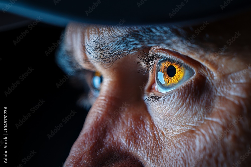 Poster hyper-realistic close-up of a personâ€™s face, eyes filled with determination, capturing the emotion