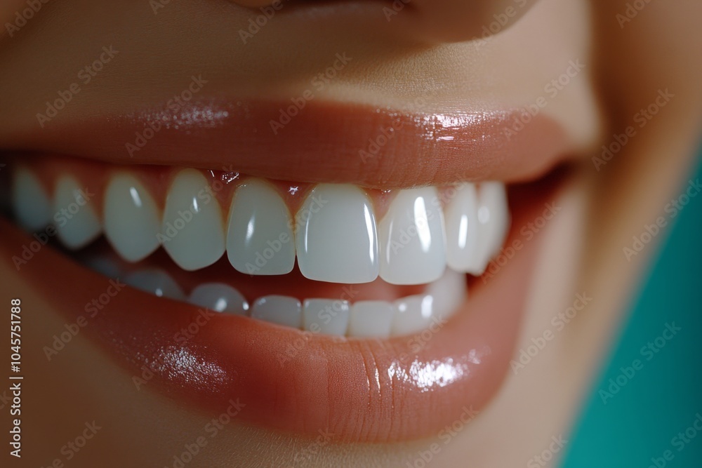 Poster Hyper-realistic close-up of a personâ€™s smiling face, with every detail of the smile showing genuine happiness