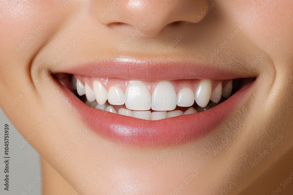Poster Hyper-realistic close-up of a personâ€™s smiling face, with every detail of the smile showing genuine happiness