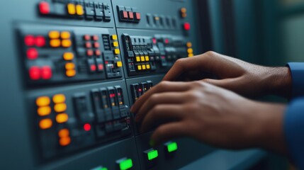 Close-Up of Hands Adjusting Wind Turbine Controls