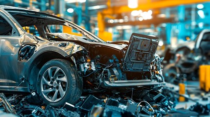 Fototapeta premium Sustainable electric vehicle battery recycling process highlighting the importance of conserving resources reducing waste