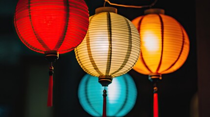 A festive night scene with twinkling lights, glowing lanterns, and vibrant colors lighting up the festival of lights.