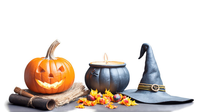 halloween pumpkin, witch hat, cauldron, candle clip art preview