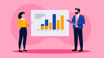 Business Presentation with Charts on Pink Background