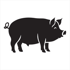 Design of a pig silhouette on a white backdrop. Pig drawing and logo