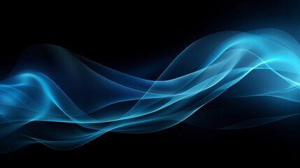 A blue air flow wave effect visualizes air or water movement. This abstract light effect features cold blue currents swirling against a black background, conveying a dynamic sense of wind and flow.