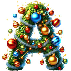 Christmas Baubles and Tinsel Alphabet Clipart letter A.