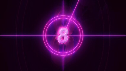 Glowing Pink Number 8 with Circles and Crosshairs