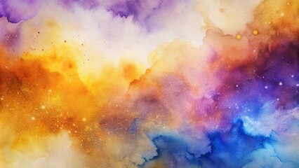 Fototapeta premium Dreamy watercolor sky with vibrant clouds and cosmic stars 