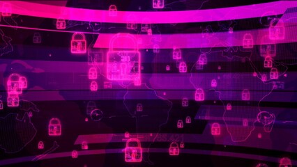 Cybersecurity Concept with Padlocks on World Map