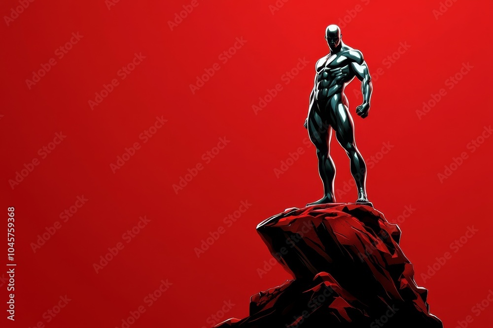 Poster retro depiction of a person standing tall with confidence, with nostalgic colors and an old-fashione