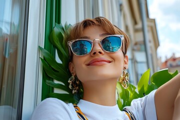 Vintage-style poster of a person smiling as they explore a new city, with warm colors and nostalgic typography symbolizing the excitement of living fully
