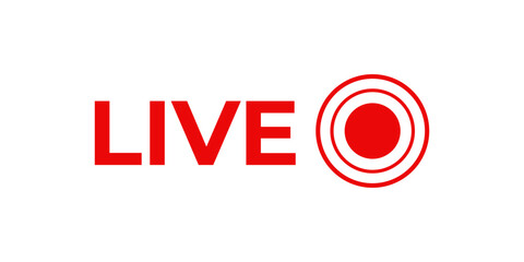 Online live stream logo. Red video broadcast icon.