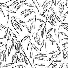 Oat plant vector seamless pattern. Hand drawn oat ears branch botanical background.