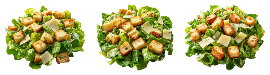 Realistic bowls of Caesar salad with croutons isolated on transparent background perfect for healthy food or restaurant-themed designs