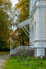 Side view of concrete steps and railing leading to entrance to the estate.  Igate, Latvia.