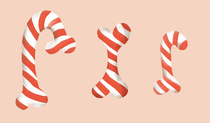 An illustration of four white bones in various sizes, with a red ribbon. The background is a soft pastel peach. This design is perfect for pet themes, gift ideas, or holiday projects involving dogs.