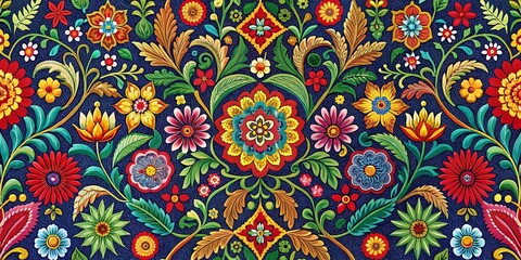 Fototapeta premium Intricate Mughal Art Embroidery Motif Textile Print Design for Manual Illustration, Perfect for Cultural and