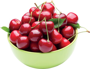 cherries in a bowl on white isolated background