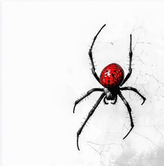 Red-Backed Spider on Web Isolated on White Background