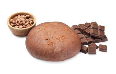 Chocolate dough and ingredients isolated on white