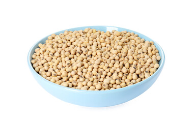 Soy beans in bowl isolated on white