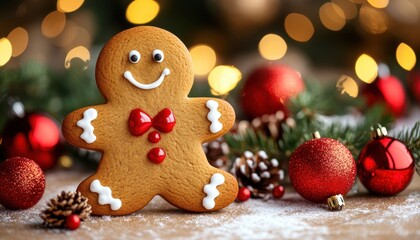 A smiling man celebrates with festive decorations during the holiday season