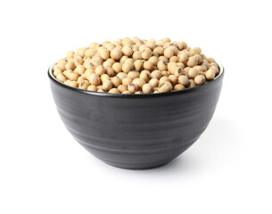 Soy beans in bowl isolated on white