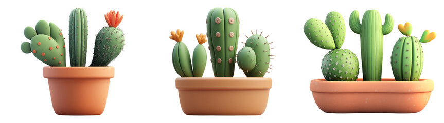 Realistic potted cactus plants isolated on transparent background perfect for nature or decoration-themed designs
