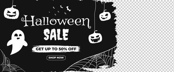 Halloween sale offer horizontal banner design template with place for the photo