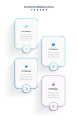 Vertical progress bar featuring 4 arrow-shaped elements, symbolizing the four stages of business strategy and progression. Clean timeline infographic design template. Vector for mobile presentation.