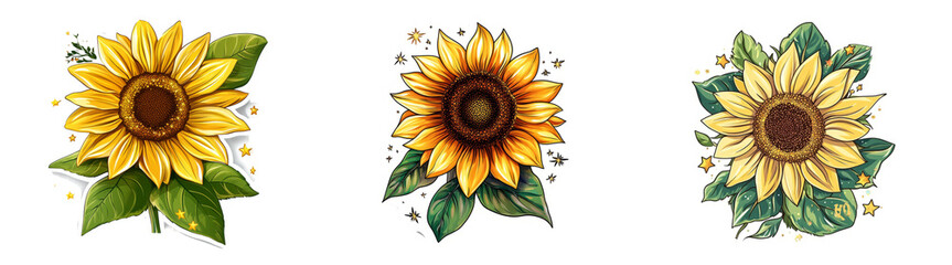 Naklejka premium Hand-drawn sunflower illustrations isolated ideal for botanical projects children book illustrations or decor designs