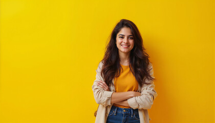 Obraz premium smile face Young woman in casual summer wearing on yellow background