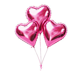 Heart shape foil Balloons. Pink helium shiny foil 3d balloons on white background.