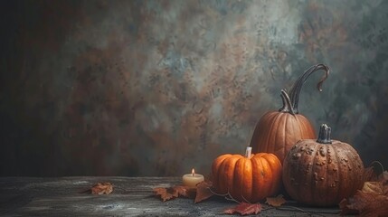 Elegant thanksgiving table decor featuring pumpkins and candles in warm orange and red hues