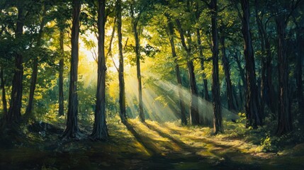 Fototapeta premium Sunbeams Through the Forest