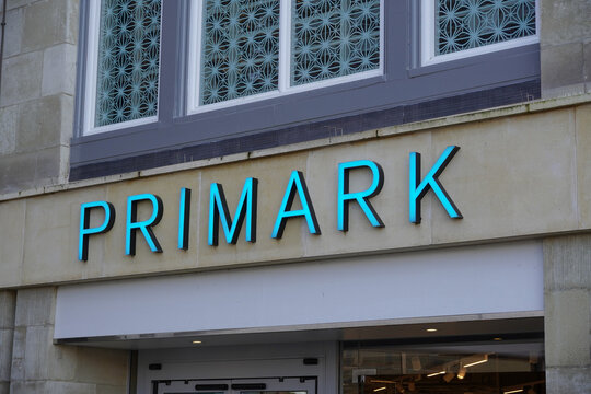 Salisbury England 17 October 2024 - Primark logo of low cost clothing retail store in the UK. High Street fashion retailer 