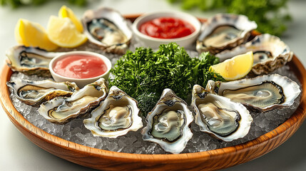 Oyster Platter with Fresh Oysters on Ice