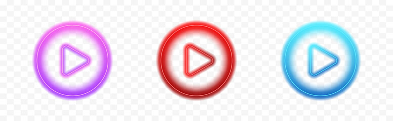 Red play button 3d neon icon. Play button logo in red. © Oleksii Bezrodnii