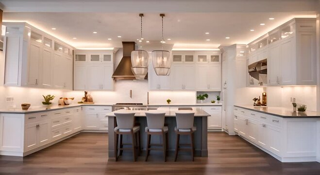 The kitchen interior land wooden u design furniture home house interior kitchen modern room bright white architecture cabinet counter decor faucet floor island luxury new 4K